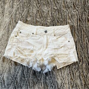 AE White Distressed Women Shorts